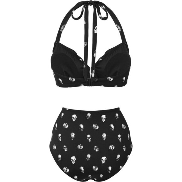 Killstar ✦ Skulls 2-Piece Bikini ✦ Black White Print Halter Tie Top XL NWT - Picture 11 of 13